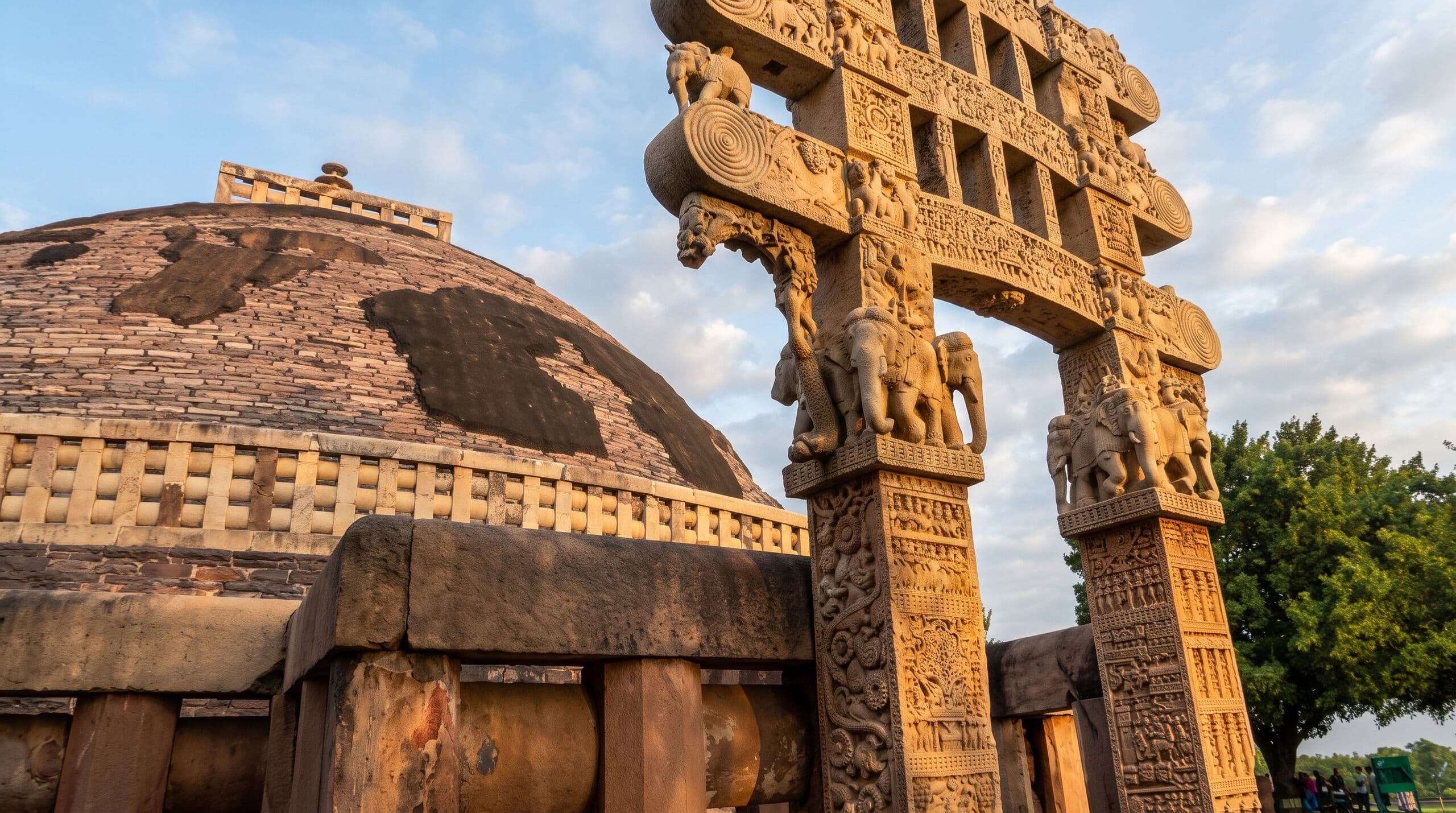 The carved stone gateway of the Great Stupa at Sanchi